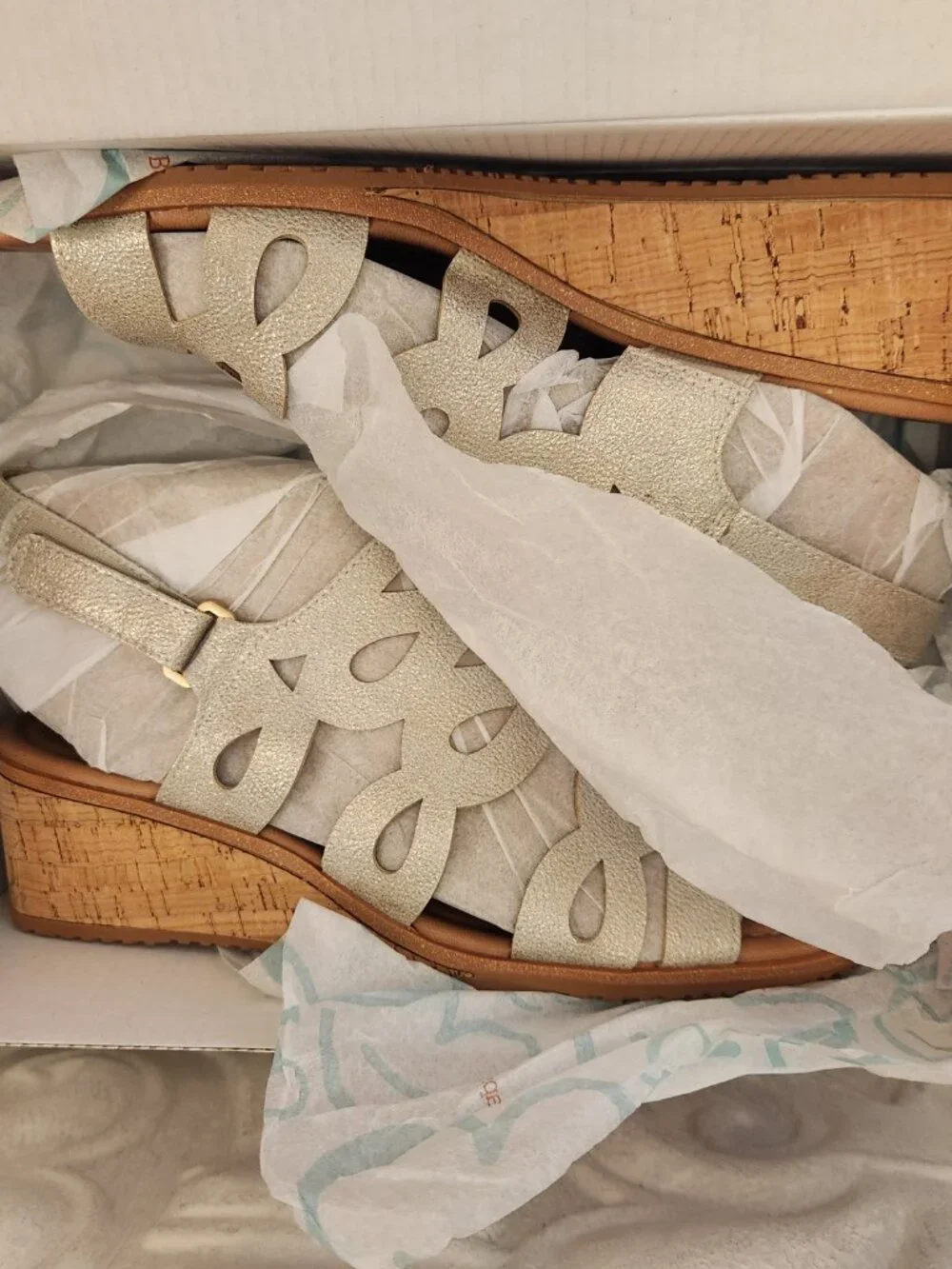 Baretraps Pearl Champane Wedge Sandals. NIB. Size 9